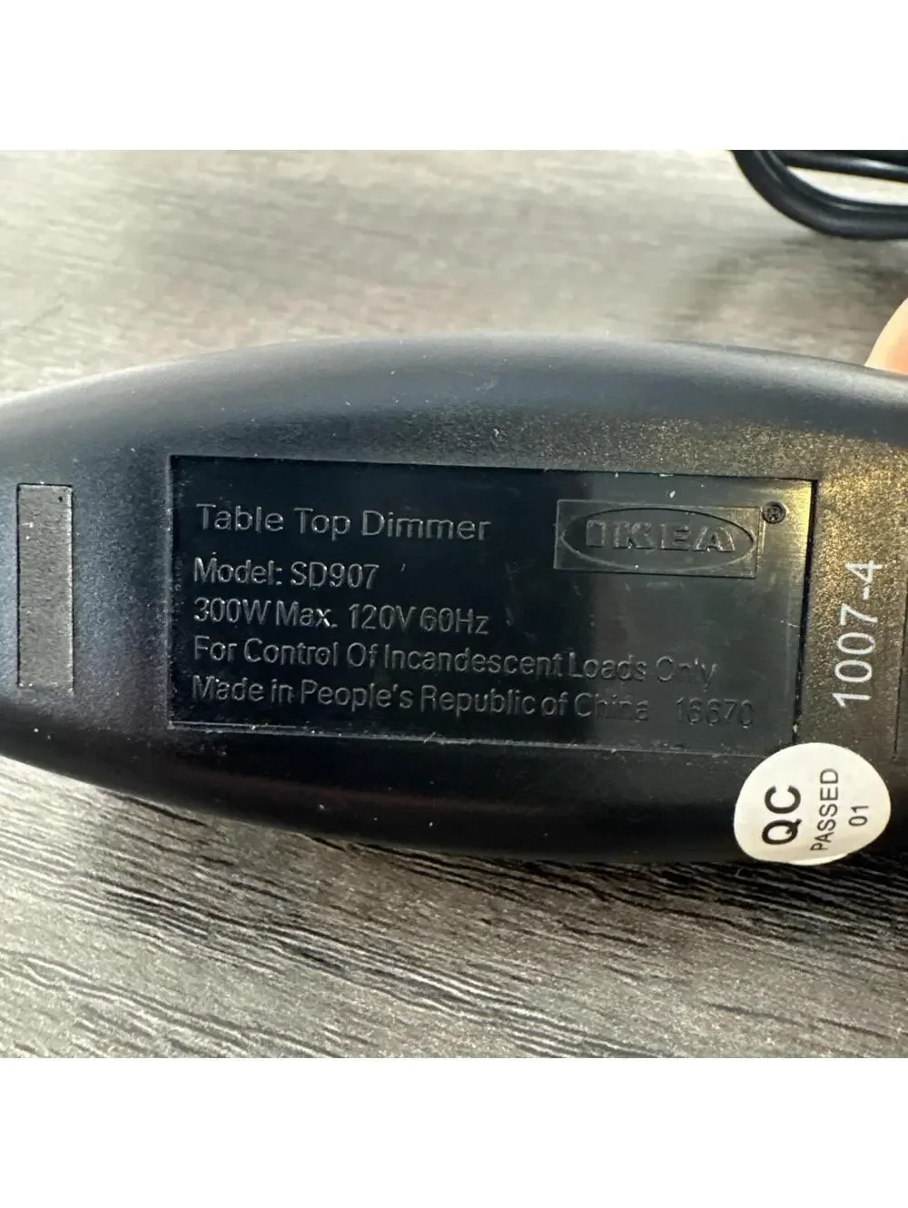 * IKEA TABLE TOP DIMMER SD907 Black TABLE TOP LIGHT LAMP DIMMER PART# SD907